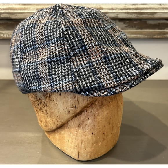 Ben Sherman Newsboy Cap Hat-Gray/Blue/Rust Plaid-Size S/M Wool Blend - Picture 1 of 4